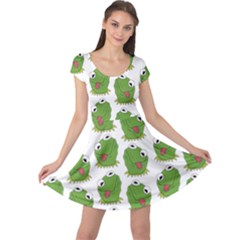 Kermit The Frog Pattern Cap Sleeve Dress