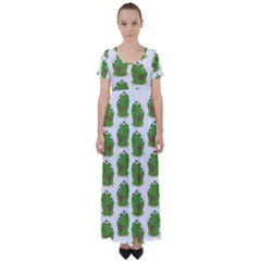 Kermit The Frog Pattern High Waist Short Sleeve Maxi Dress