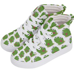 Kermit The Frog Pattern Kids  Hi-top Skate Sneakers by Valentinaart