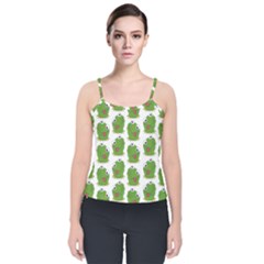 Kermit The Frog Pattern Velvet Spaghetti Strap Top