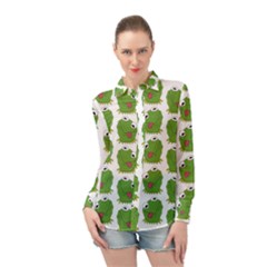 Kermit The Frog Pattern Long Sleeve Chiffon Shirt