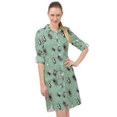 Insects Pattern Long Sleeve Mini Shirt Dress by Valentinaart