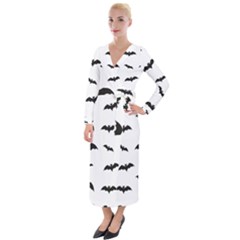 Bat Pattern Velvet Maxi Wrap Dress