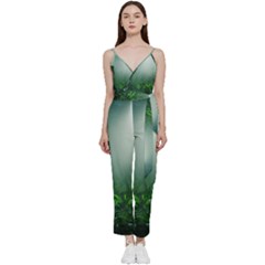 Swamp Forest Trees Background Nature Eerie V-neck Spaghetti Strap Tie Front Jumpsuit by danenraven