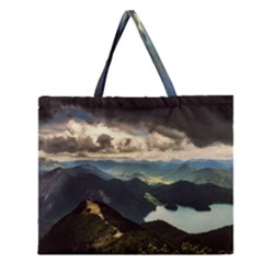 Mountains Sky Clouds Sunset Peak Overlook River Zipper Large Tote Bag by danenraven