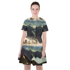 Mountains Sky Clouds Sunset Peak Overlook River Sailor Dress by danenraven