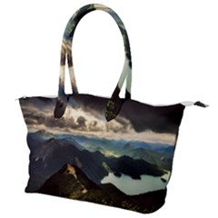 Mountains Sky Clouds Sunset Peak Overlook River Canvas Shoulder Bag