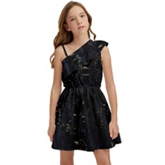 City Night Urban Downtown Science Tower Halo Kids  One Shoulder Party Dress by danenraven