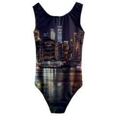 New York City Panorama Urban Hudson River Water Kids  Cut-out Back One Piece Swimsuit by danenraven