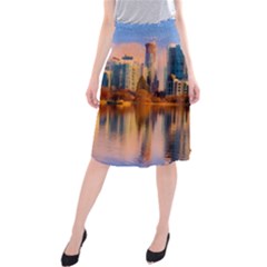 Vancouver Canada Sea Ocean Reflections Skyline Midi Beach Skirt by danenraven