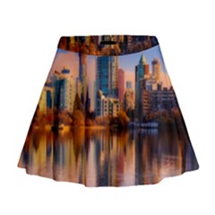 Vancouver Canada Sea Ocean Reflections Skyline Mini Flare Skirt by danenraven