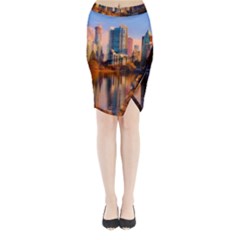 Vancouver Canada Sea Ocean Reflections Skyline Midi Wrap Pencil Skirt by danenraven