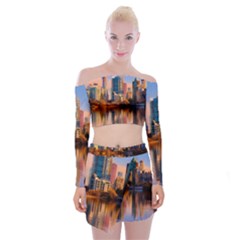 Vancouver Canada Sea Ocean Reflections Skyline Off Shoulder Top With Mini Skirt Set by danenraven