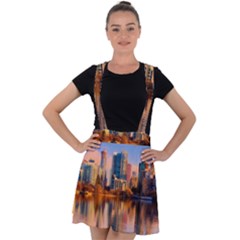 Vancouver Canada Sea Ocean Reflections Skyline Velvet Suspender Skater Skirt by danenraven