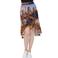 Vancouver Canada Sea Ocean Reflections Skyline Frill Hi Low Chiffon Skirt by danenraven