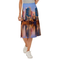 Vancouver Canada Sea Ocean Reflections Skyline Midi Panel Skirt by danenraven