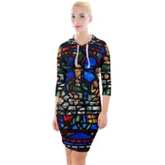 Window Stained Glass Chartres Cathedral Quarter Sleeve Hood Bodycon Dress by danenraven