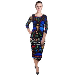 Window Stained Glass Chartres Cathedral Quarter Sleeve Midi Velour Bodycon Dress by danenraven