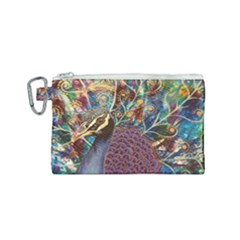 Peacock Mixed Media Bird Animal Canvas Cosmetic Bag (small)