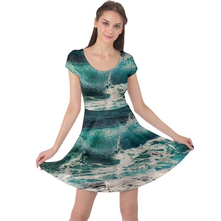 Sea Ocean Waves Seascape Beach Cap Sleeve Dress