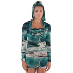 Sea Ocean Waves Seascape Beach Long Sleeve Hooded T-shirt by danenraven