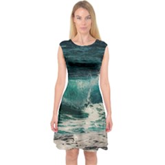 Sea Ocean Waves Seascape Beach Capsleeve Midi Dress by danenraven