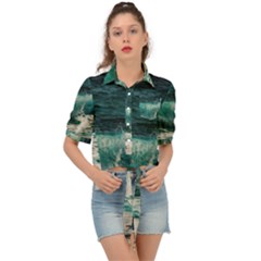 Sea Ocean Waves Seascape Beach Tie Front Shirt  by danenraven