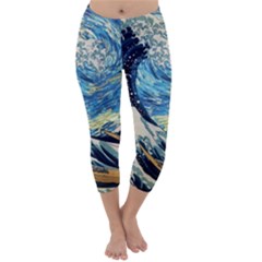 The Great Wave Of Kanagawa Painting Starry Night Vincent Van Gogh Capri Winter Leggings  by danenraven