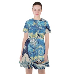 The Great Wave Of Kanagawa Painting Starry Night Vincent Van Gogh Sailor Dress by danenraven