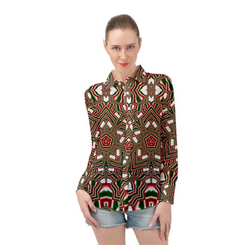 Christmas-kaleidoscope Long Sleeve Chiffon Shirt by artworkshop