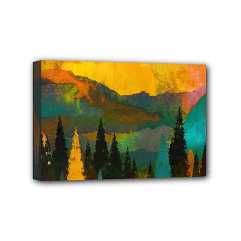 Trees Mountains Sun Sunrise Warm Red Yellow Mini Canvas 6  X 4  (stretched)