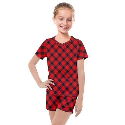 Lumberjack Plaid Kids  Mesh Tee And Shorts Set by artworkshop