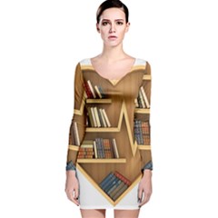 Bookshelf Heart Long Sleeve Velvet Bodycon Dress by artworkshop