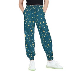 Star Golden Pattern Christmas Design White Gold Kids  Elastic Waist Pants