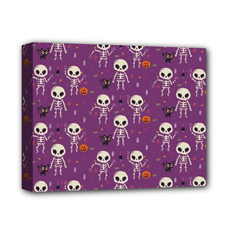 Background Halloween Pattern Pumpkin Skeleton Bat Deluxe Canvas 14  X 11  (stretched)