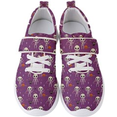 Background Halloween Pattern Pumpkin Skeleton Bat Men s Velcro Strap Shoes