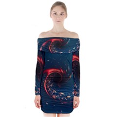 Fluid Swirl Spiral Twist Liquid Abstract Pattern Long Sleeve Off Shoulder Dress