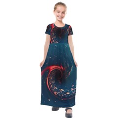 Fluid Swirl Spiral Twist Liquid Abstract Pattern Kids  Short Sleeve Maxi Dress by Ravend