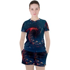 Fluid Swirl Spiral Twist Liquid Abstract Pattern Women s Tee And Shorts Set