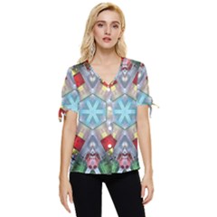 Geometric Symmetrical Symmetry Data Futuristic Bow Sleeve Button Up Top by Ravend