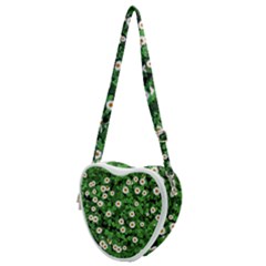 Daisies Clovers Lawn Digital Drawing Background Heart Shoulder Bag by Ravend