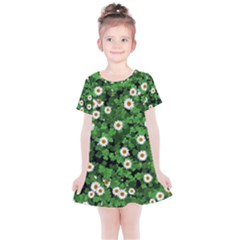 Daisies Clovers Lawn Digital Drawing Background Kids  Simple Cotton Dress