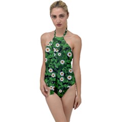 Daisies Clovers Lawn Digital Drawing Background Go With The Flow One Piece Swimsuit