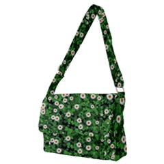 Daisies Clovers Lawn Digital Drawing Background Full Print Messenger Bag (m) by Ravend