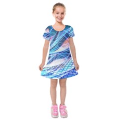 Background Neon Geometric Cubes Colorful Lights Kids  Short Sleeve Velvet Dress by Ravend