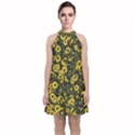 Sunflowers Yellow Flowers Flowers Digital Drawing Velvet Halter Neckline Dress  View1