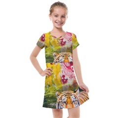 Rainbow Painted Nature Bigcat Kids  Cross Web Dress by Sparkle