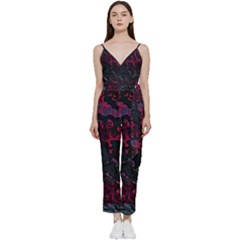 Granite Glitch V-neck Spaghetti Strap Tie Front Jumpsuit by MRNStudios