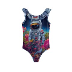 Astronaut Universe Planting Flowers Cosmos Galaxy Kids  Frill Swimsuit by Pakemis