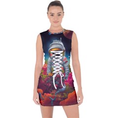 Astronaut Universe Planting Flowers Cosmos Galaxy Lace Up Front Bodycon Dress by Pakemis